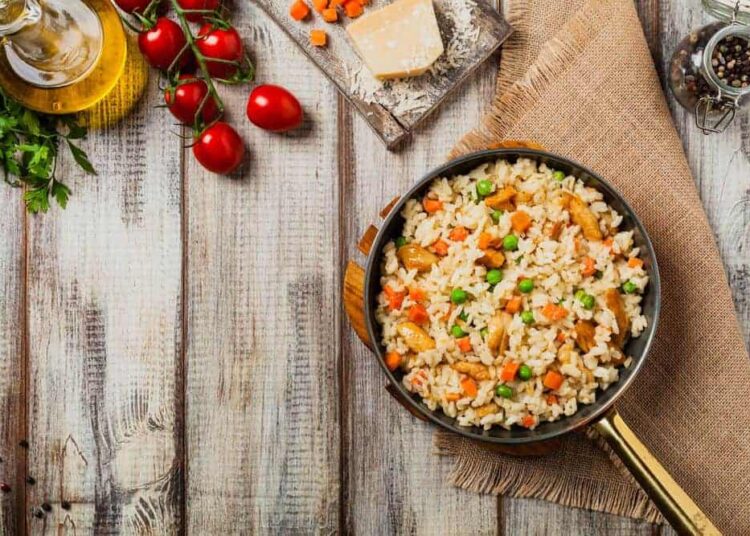 Risotto au poulet et aux pois