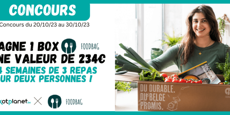 – CONCOURS TERMINÉ – Gagne une box Foodbag d’une valeur de 234€ comprenant 4 semaines de 3 repas pour 2 personnes.